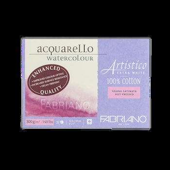 Fabriano Artistico Extra White Watercolor Block, 140 lb./300 gsm, Hot Press, 25 Sheets, 5" x 7"