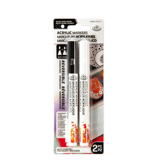 Royal Acrylic Markers 2 Piece Black and White Reversible Tip, 2mm