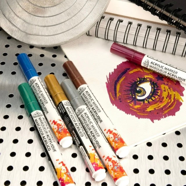 Royal Acrylic Markers 6 Piece Metallic Reversible Tip - 2mm