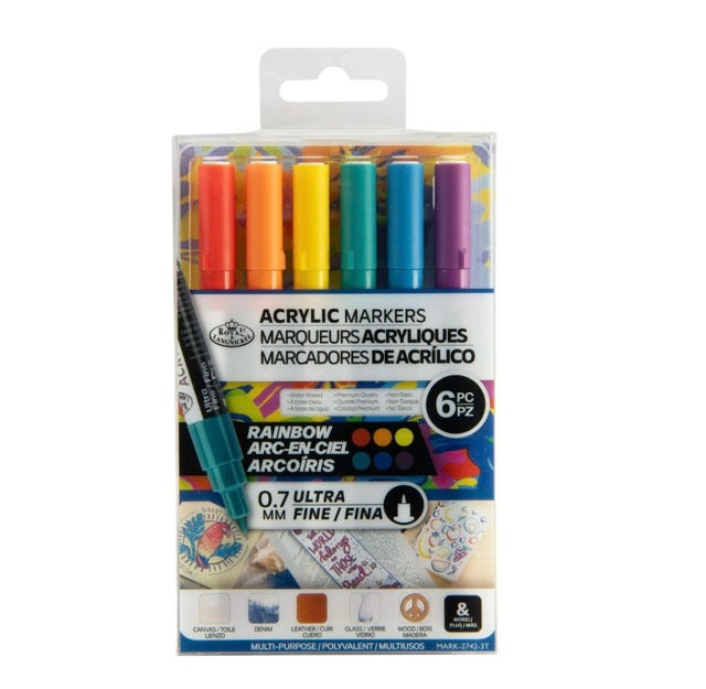Royal Acrylic Markers 6 Piece Rainbow Ultra Fine Tip - .7mm