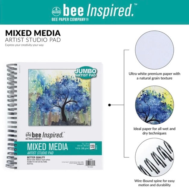 Bee Inspired Mixed Media Jumbo Pad 9" x 12", 120 Sheets