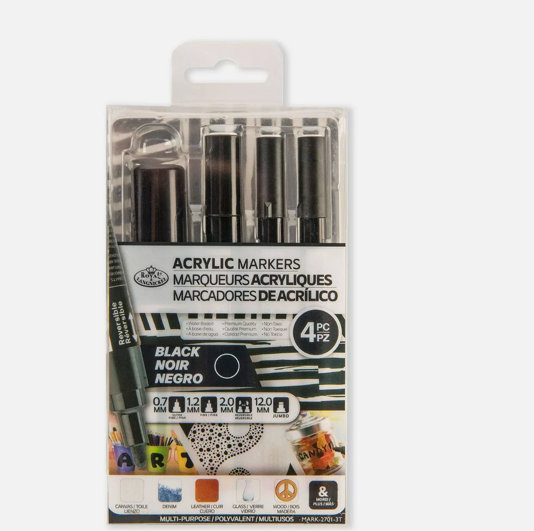 Royal Acrylic Markers 4 Piece Black Reversible Tip Variety Pack