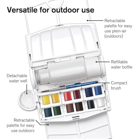Winsor & Newton Cotman Watercolors - Field Travel Set of 12, Assorted Colors, Half Pans
