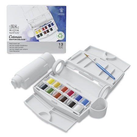 Winsor & Newton Cotman Watercolors - Field Travel Set of 12, Assorted Colors, Half Pans