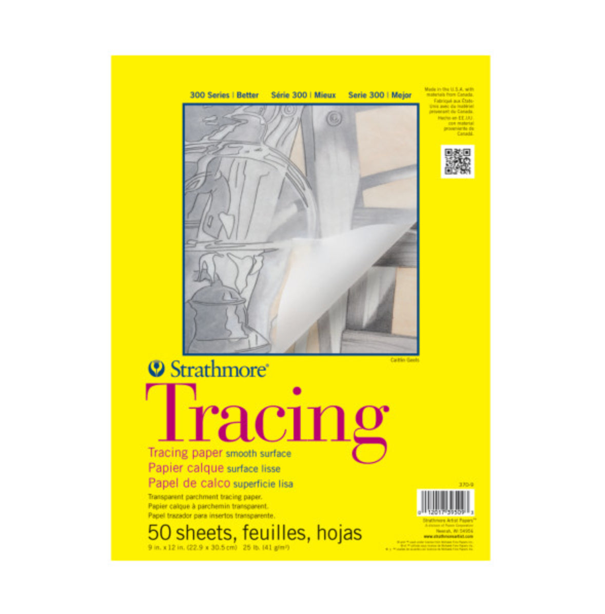 Strathmore Tracing Paper Pad, 300 Series, Tape-Bound, 50 Sheets, 11 in x 14 in in
