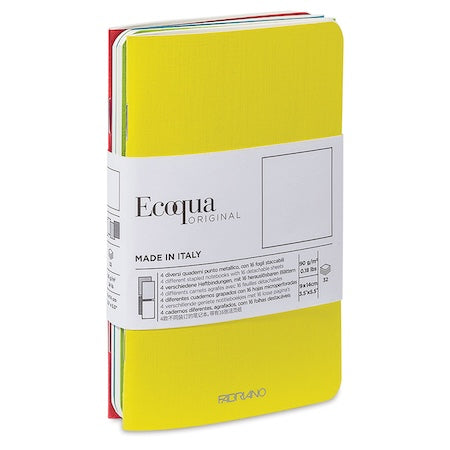 Fabriano EcoQua Original Pocket Notebook Sets, 4 Notebook Pack, Dot, 3 in x 5 in, 38/Shts., 85gsm, Staple Bound, Spring Colors
