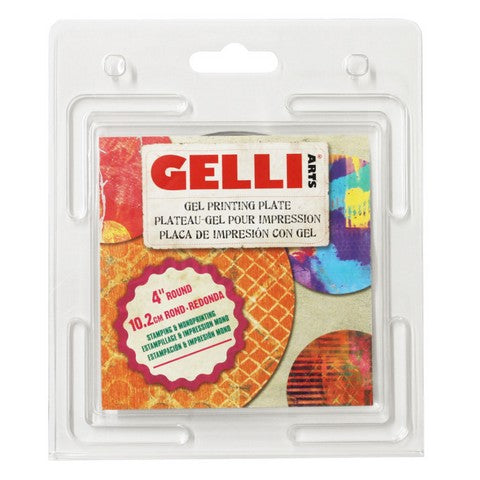 Gelli Arts gel printing plate packaging with colorful designs on a white background