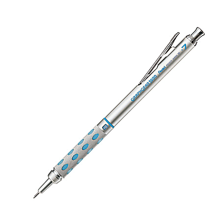 Mechanical pencil with blue accents on a white background