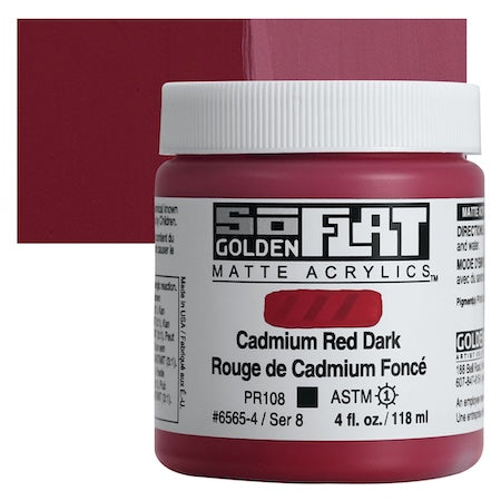 Golden SoFlat Matte Acrylic, 4 oz. Jar, Cadmium Red Dark
