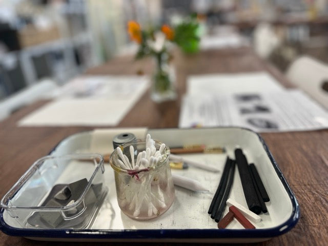 Tray with dental tools on a table in a clinical setting