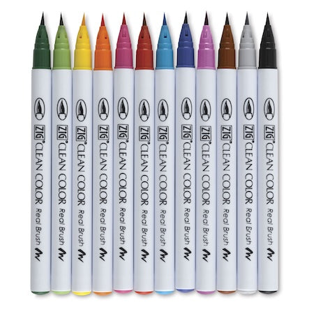 Kuretake Zig Clean Color Real Brush Marker Set, 12-Colors