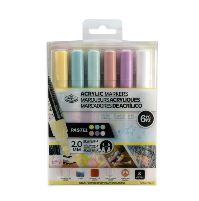 Royal Acrylic Markers 6 Piece Pastel Fine Tip - 2mm