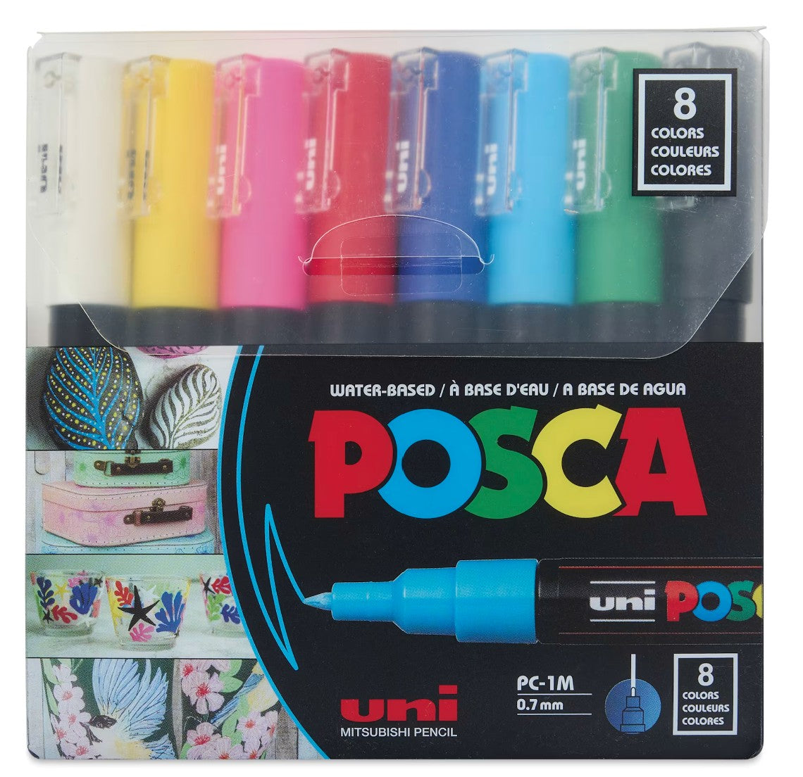 posca pc 1m extra fine tapered bullet tip basic 8 color set