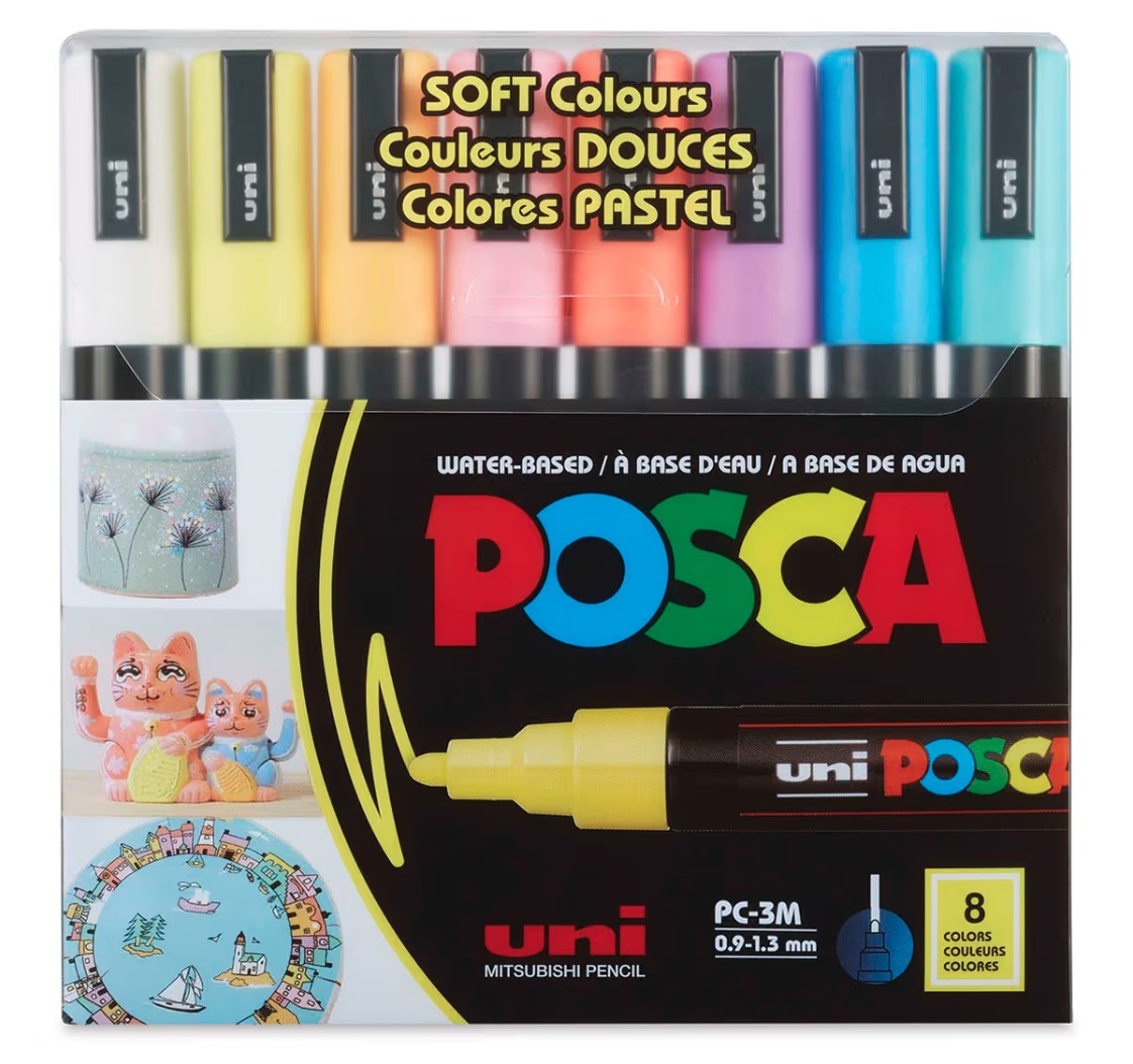 posca pc 3m marker fine soft 8 color set