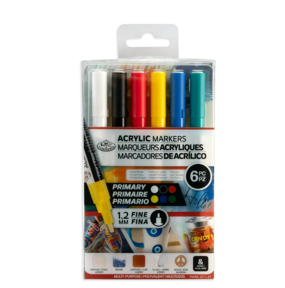 Royal Acrylic Markers 6 Piece Primary Fine Tip - 1.2mm