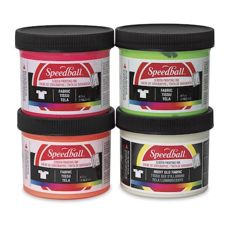Speedball Fabric Screen Printing Ink - Fluorescent Colors, Set of 4, 4 oz, Jars