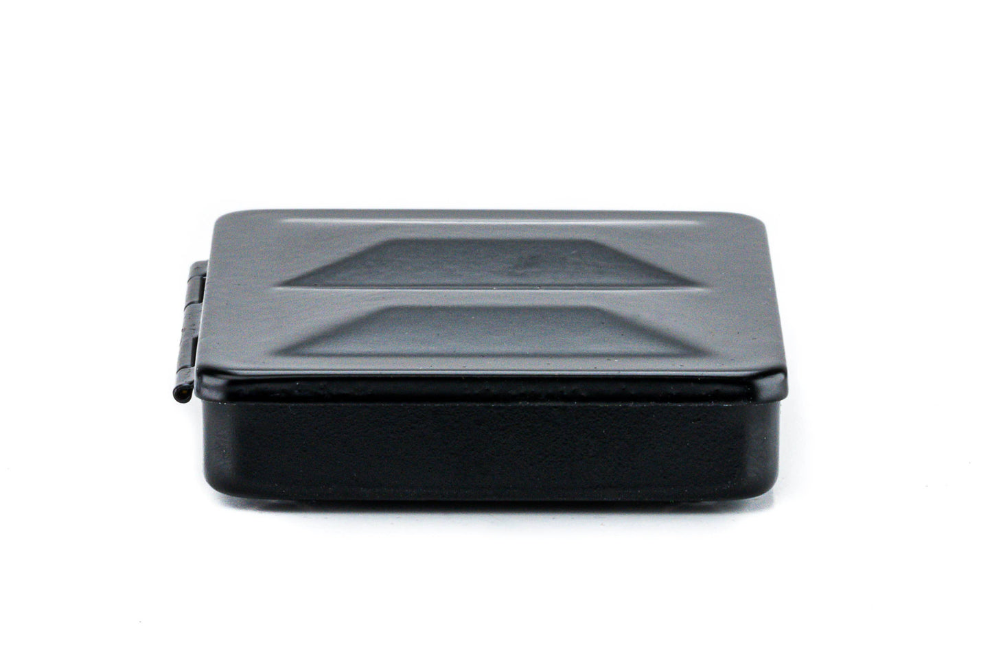 Black rectangular container with lid on a white background