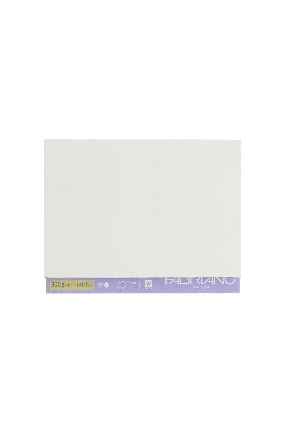 White sheet of paper with a brand label at the bottom on a white background
