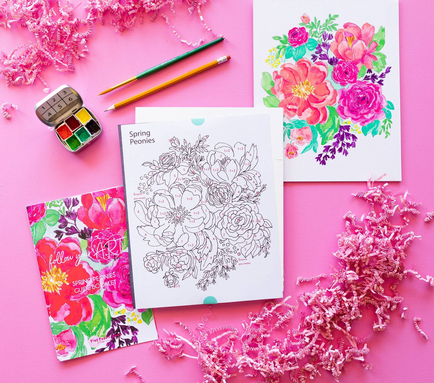 Pink Puddle Watercolor Paint by Number DIY Kit