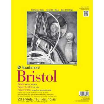 Strathmore Bristol Paper Pad, 300 Series, Tape-Bound, 20 Sheets, Vellum, 11" x 14"