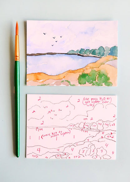 Ocean Beach Landscape Watercolor Paint by Number DIY  Kit