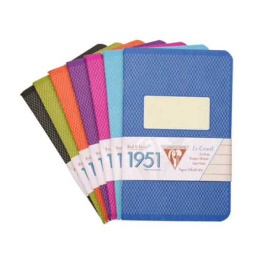 Set of colorful notebooks with a visible brand logo on a white background