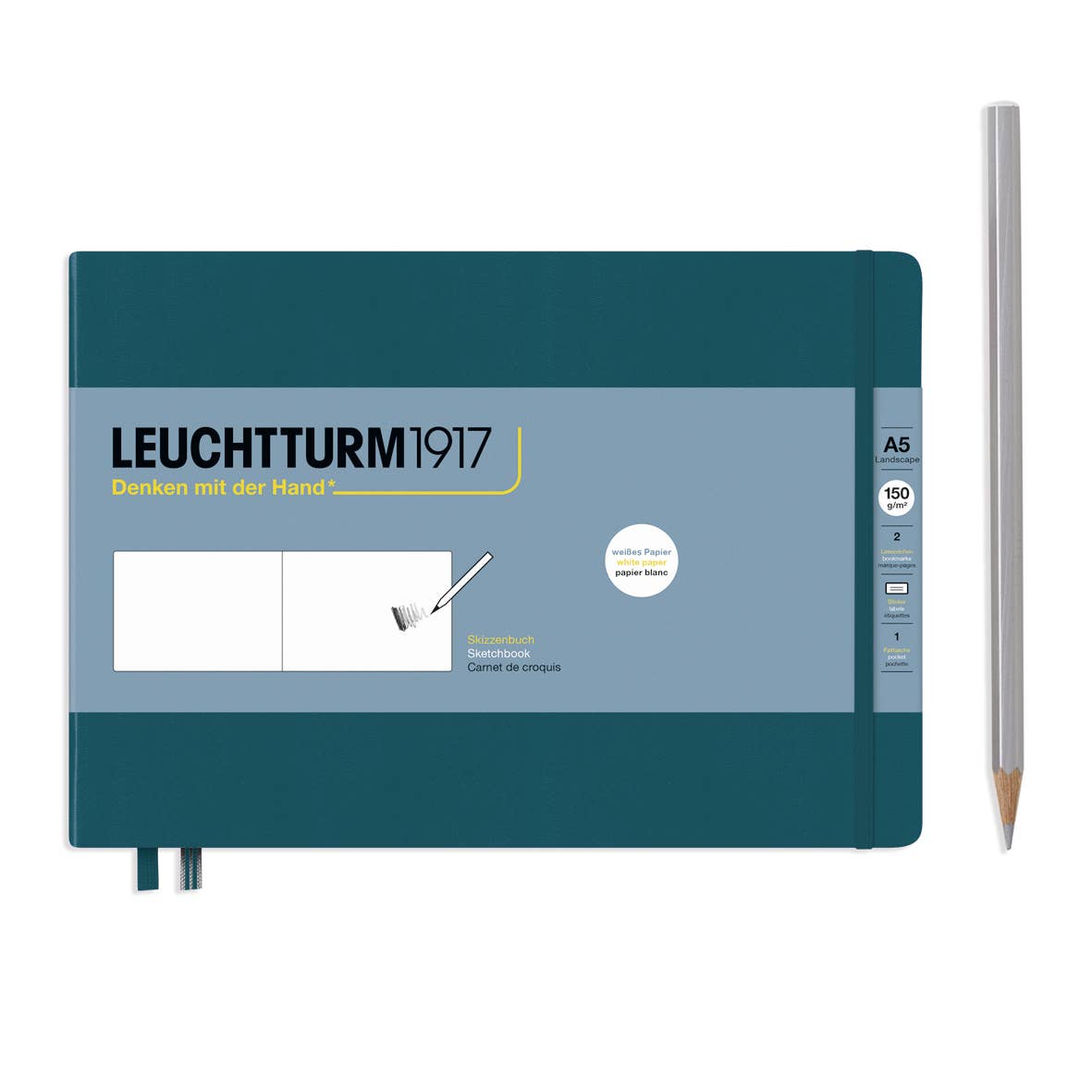 Leuchtturm1917 notebook with a pen on a white background