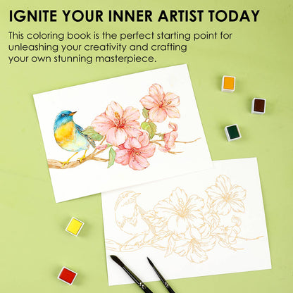 Grabie 15 Sheets 140LB Floral-Themed Watercolor Coloring Book