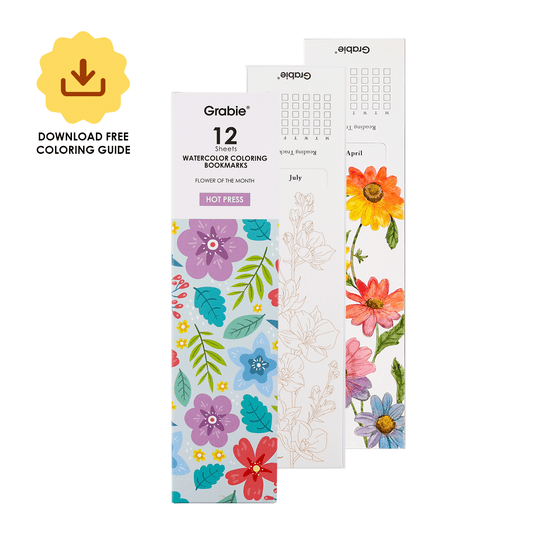 Grable watercolor coloring bookmarks with floral designs on a white background