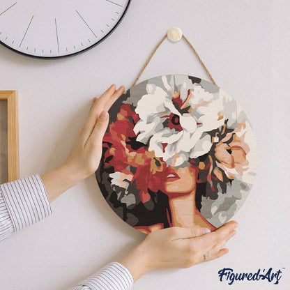 Paint by numbers on Wood Slice - Beauty Behind Flowers