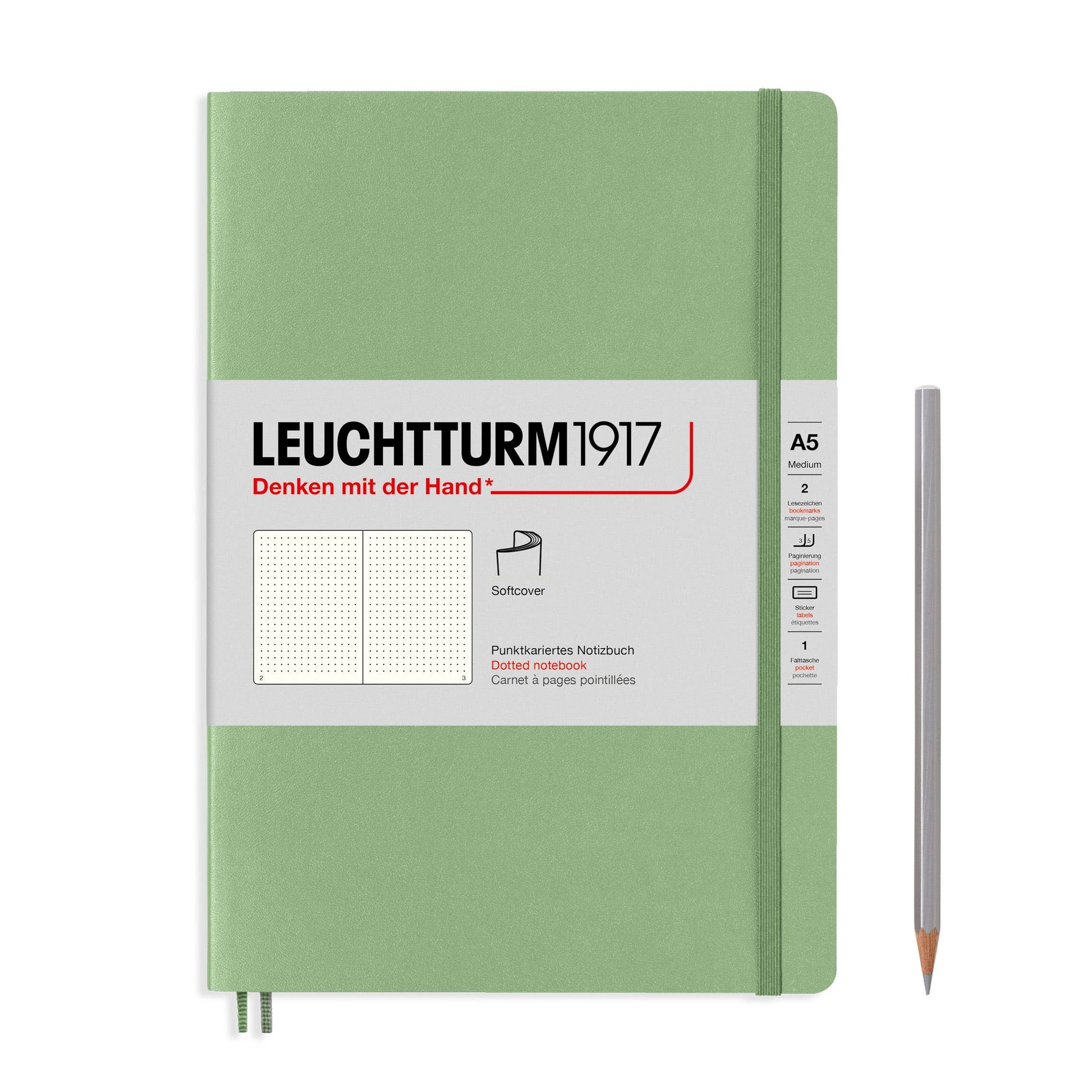 Green notebook with Leuchtturm1917 branding on a white background