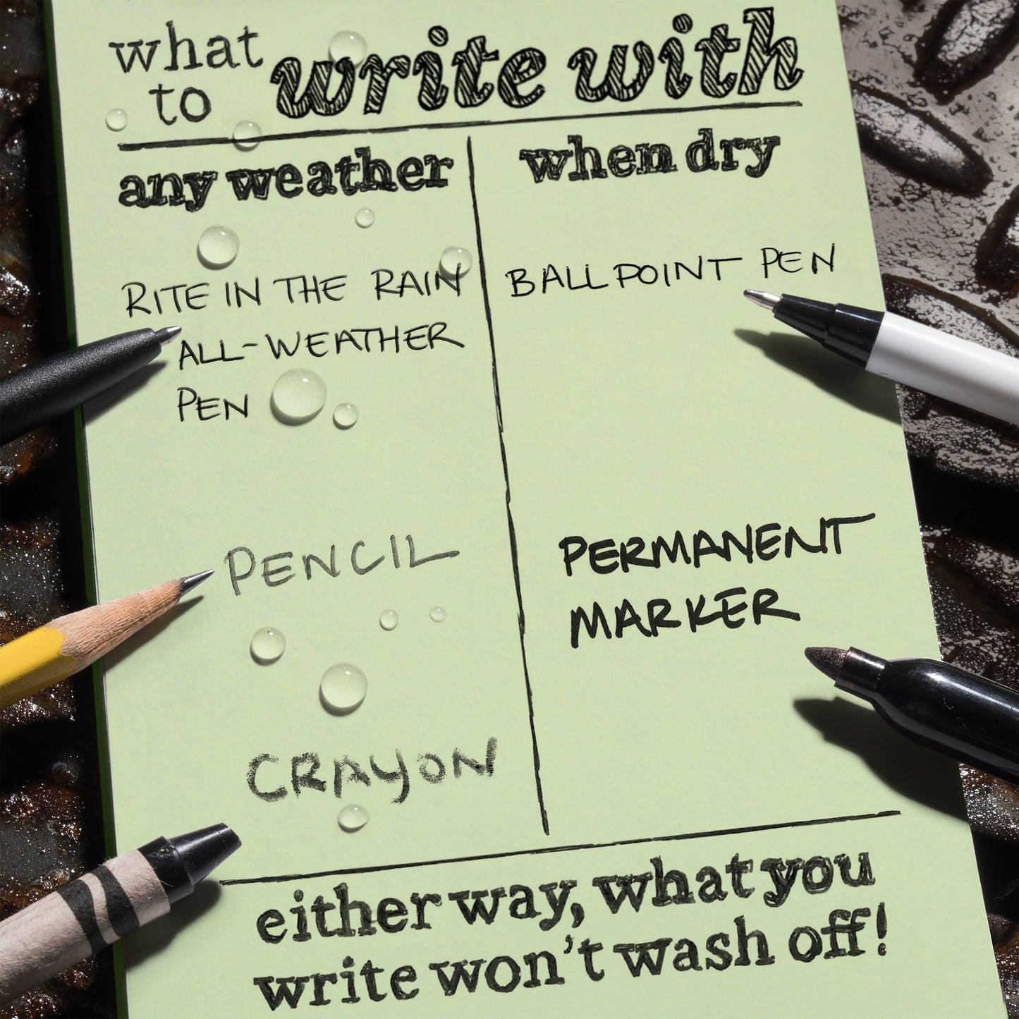 Rite in the Rain Notebook, 3.25" x 4.625" Green Cover 3 PK