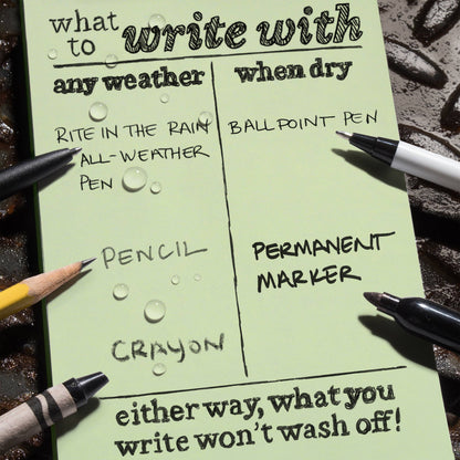 Rite in the Rain Notebook, 3.25" x 4.625" Green Cover 3 PK