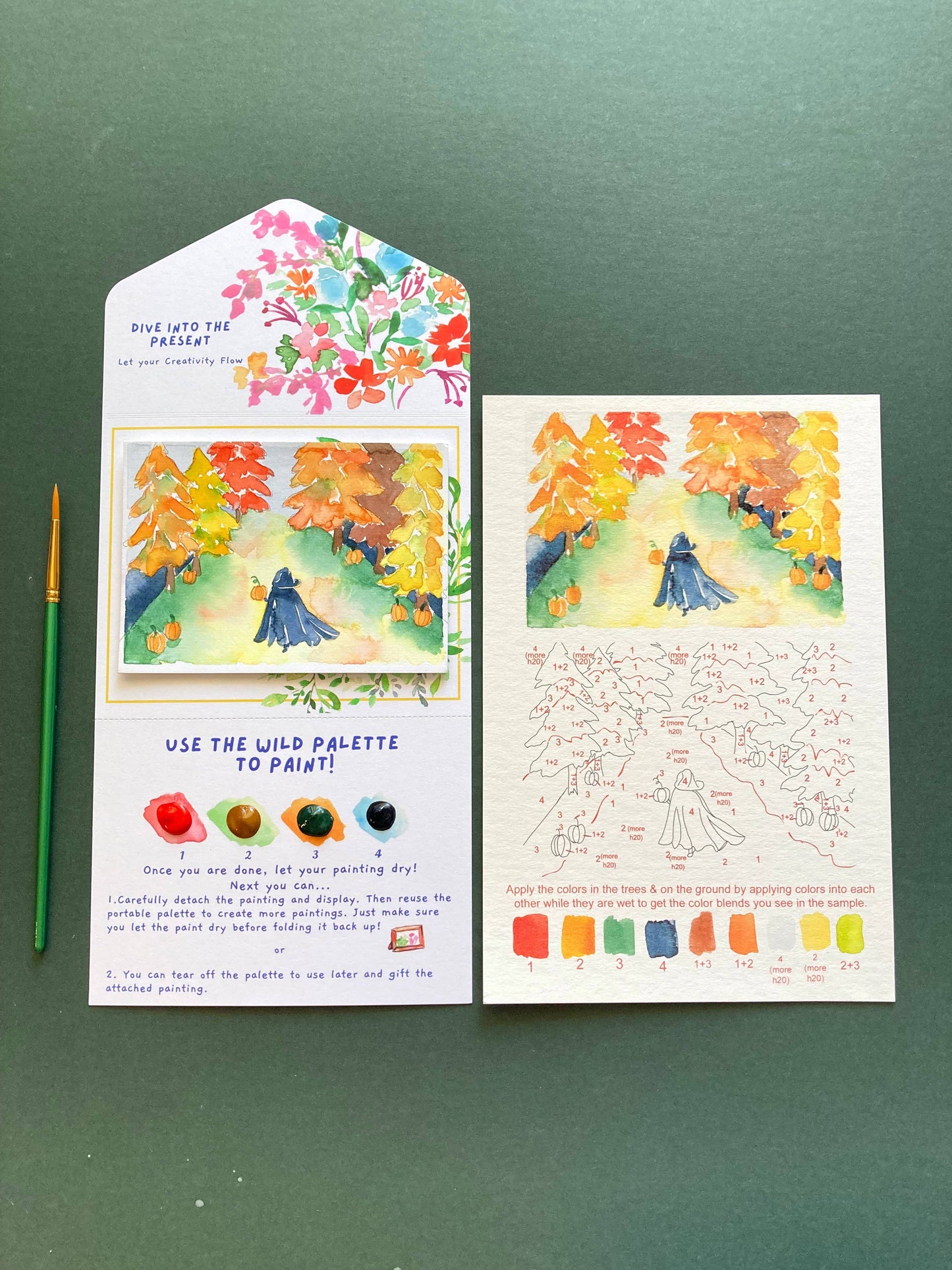 Autumn Woods Witch Watercolor Paint by Number DIY Kit