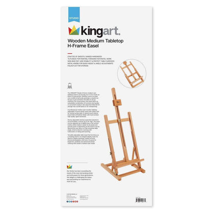 Kingart wooden tabletop H-frame easel packaging on a white background