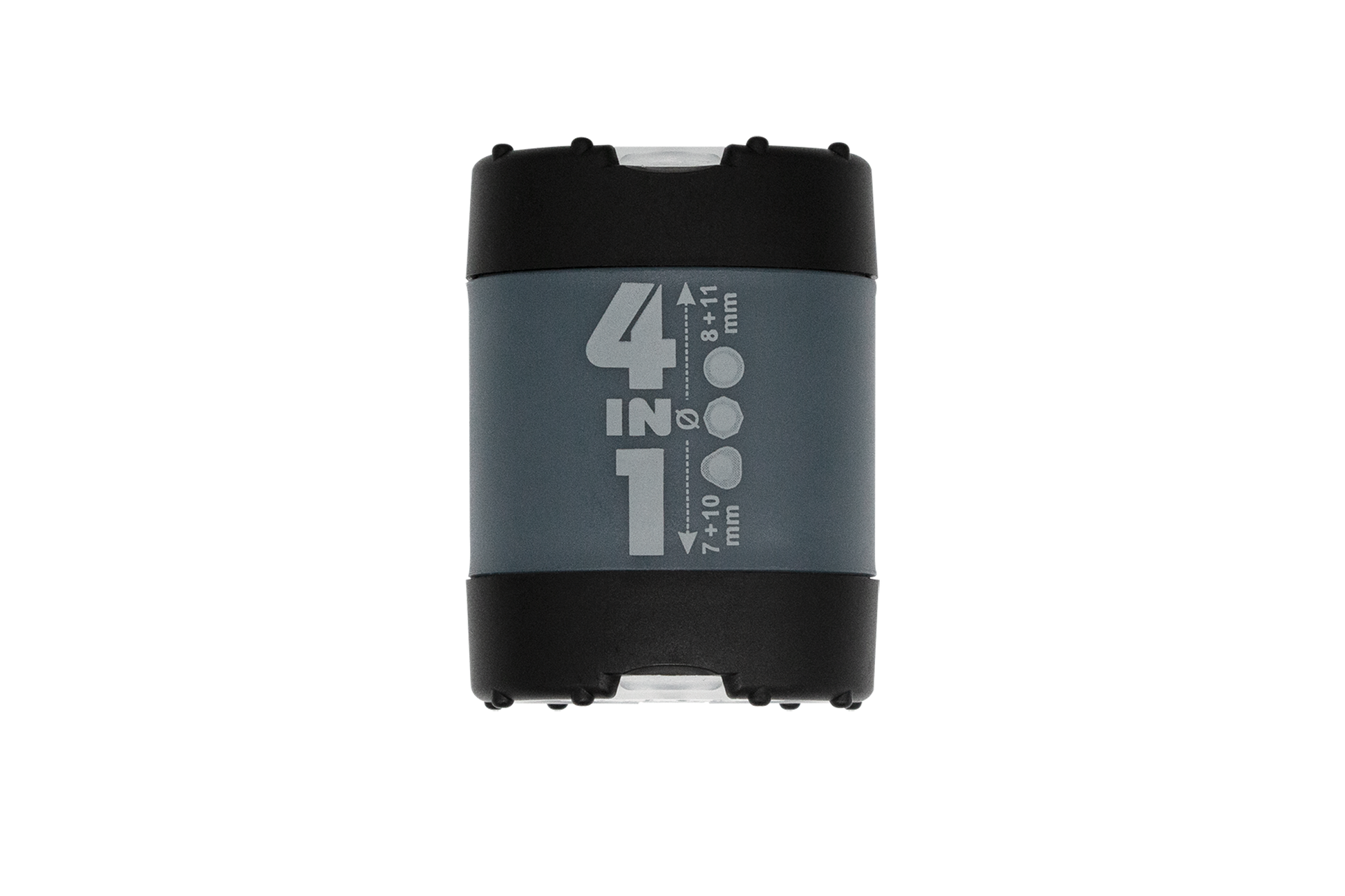 Black and gray 4-in-1 tool battery pack on a white background