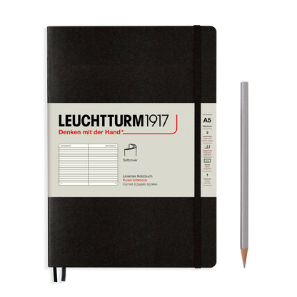 Black notebook with Leuchtturm1917 branding on a white background