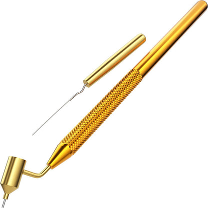 Gold-colored dental tool on a white background