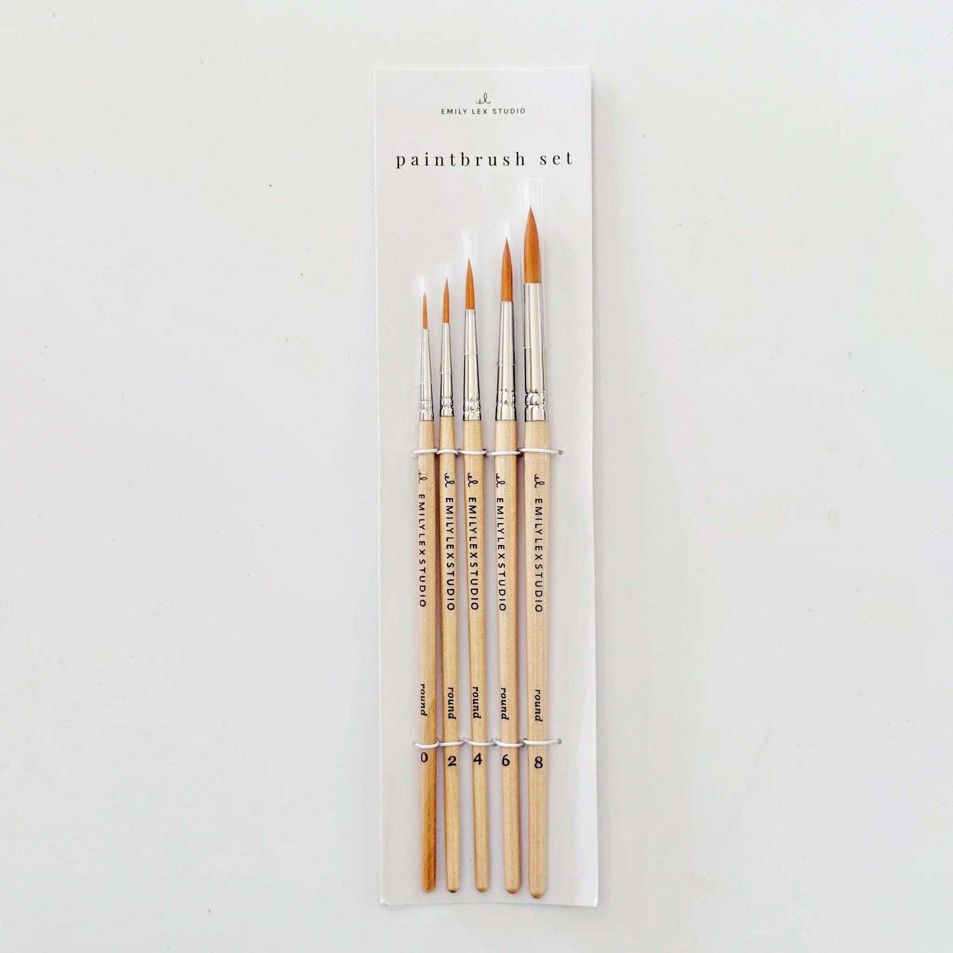 Set of paintbrushes in packaging on a white background