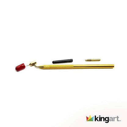 Gold pen with black and red accents on a white background, featuring the Kingart logo.