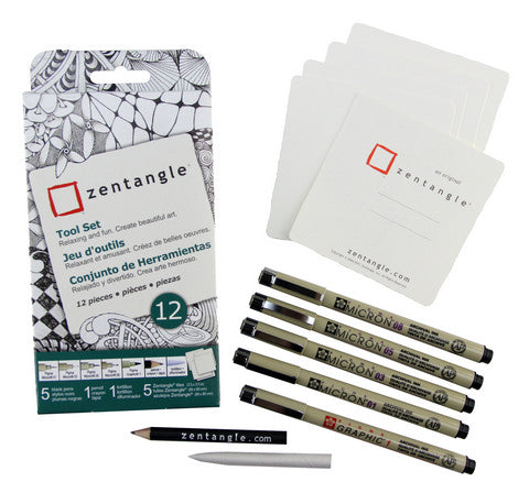 Zentangle Paper Tile and Pen Set - Square White - 12