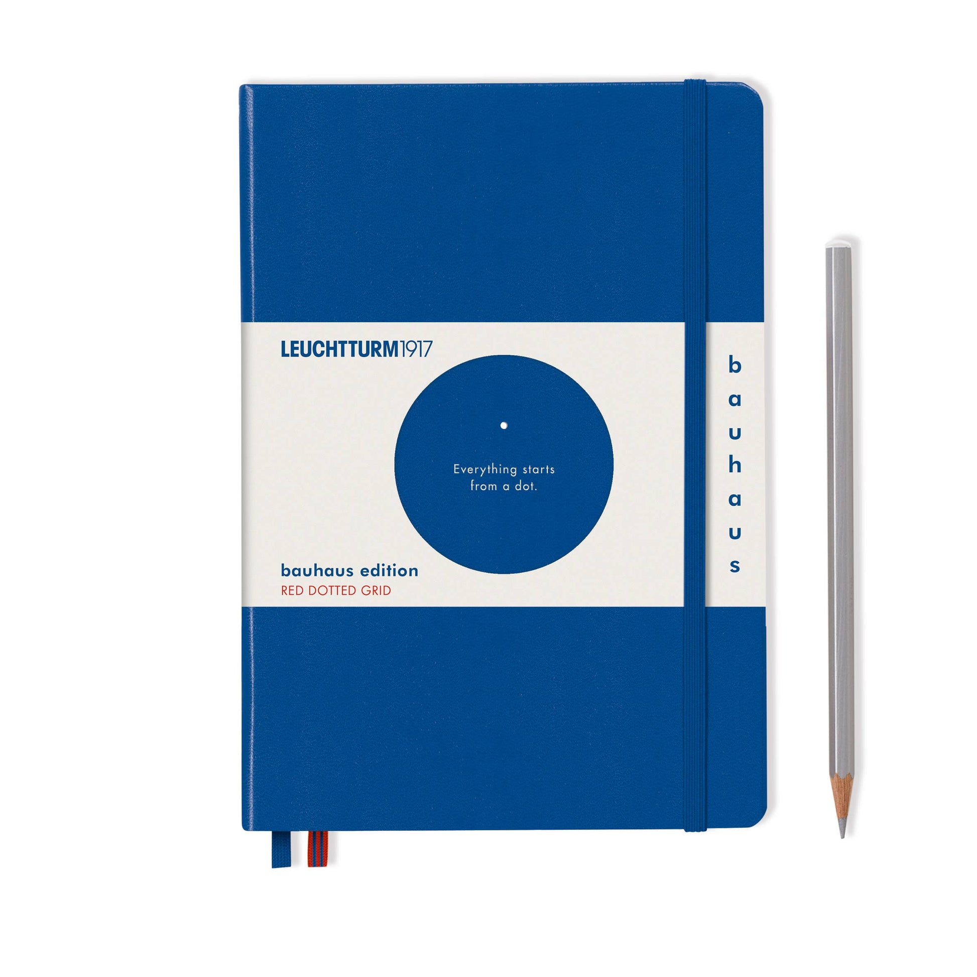 Blue notebook with white label featuring Leuchtturm1917 branding on a white background