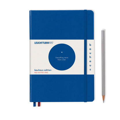 Blue notebook with white label featuring Leuchtturm1917 branding on a white background