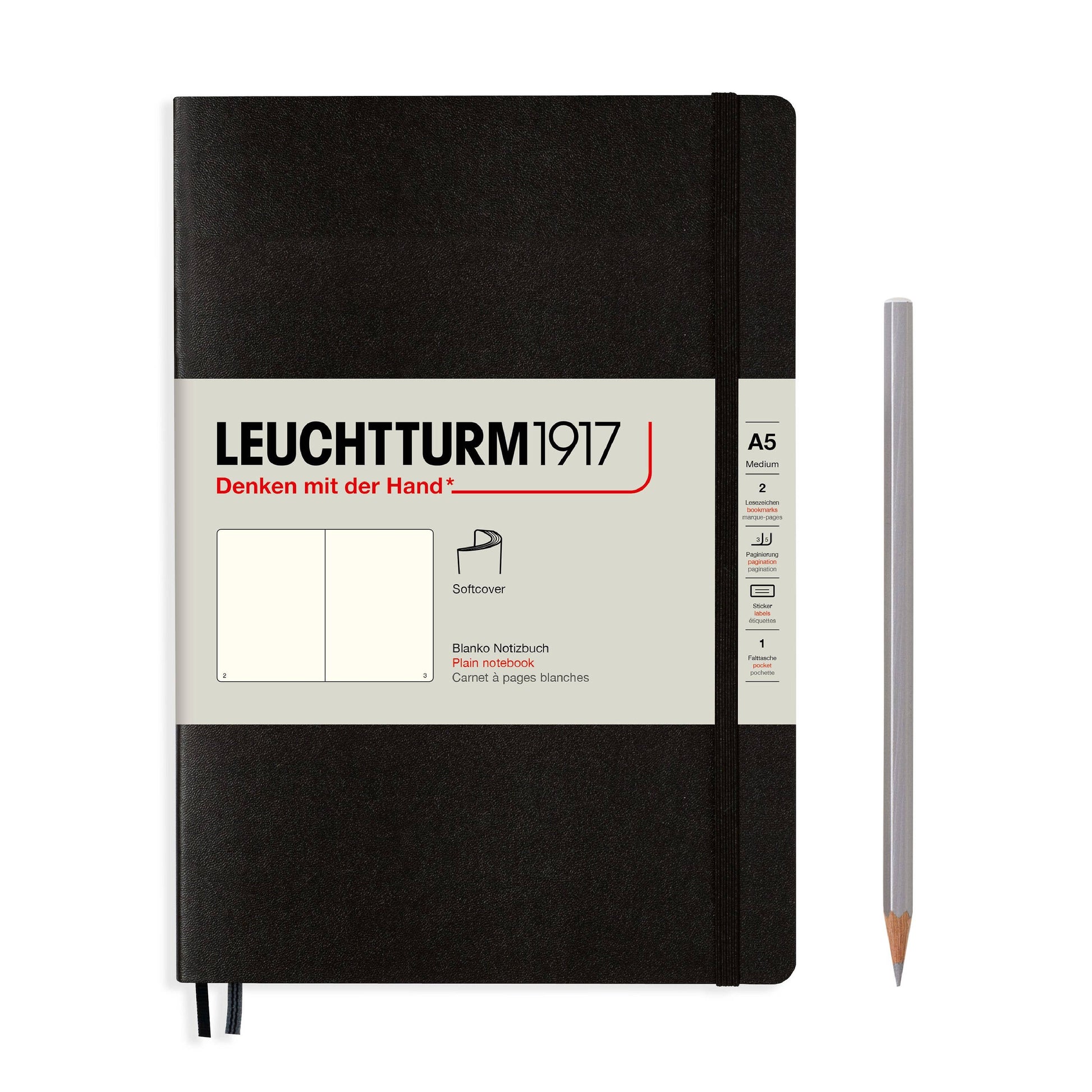 Black notebook with Leuchtturm1917 branding on a white background