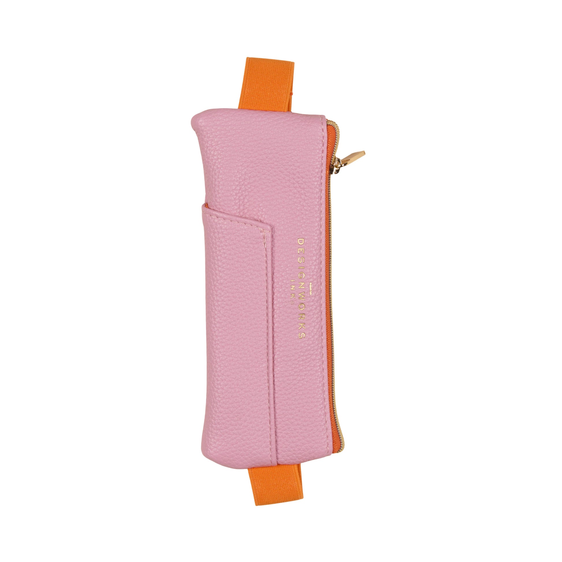 Pink and orange pouch with a zipper on a white background