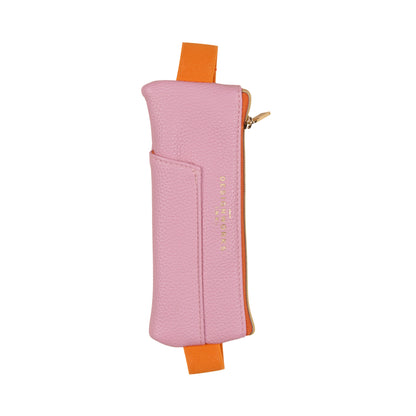 Pink and orange pouch with a zipper on a white background
