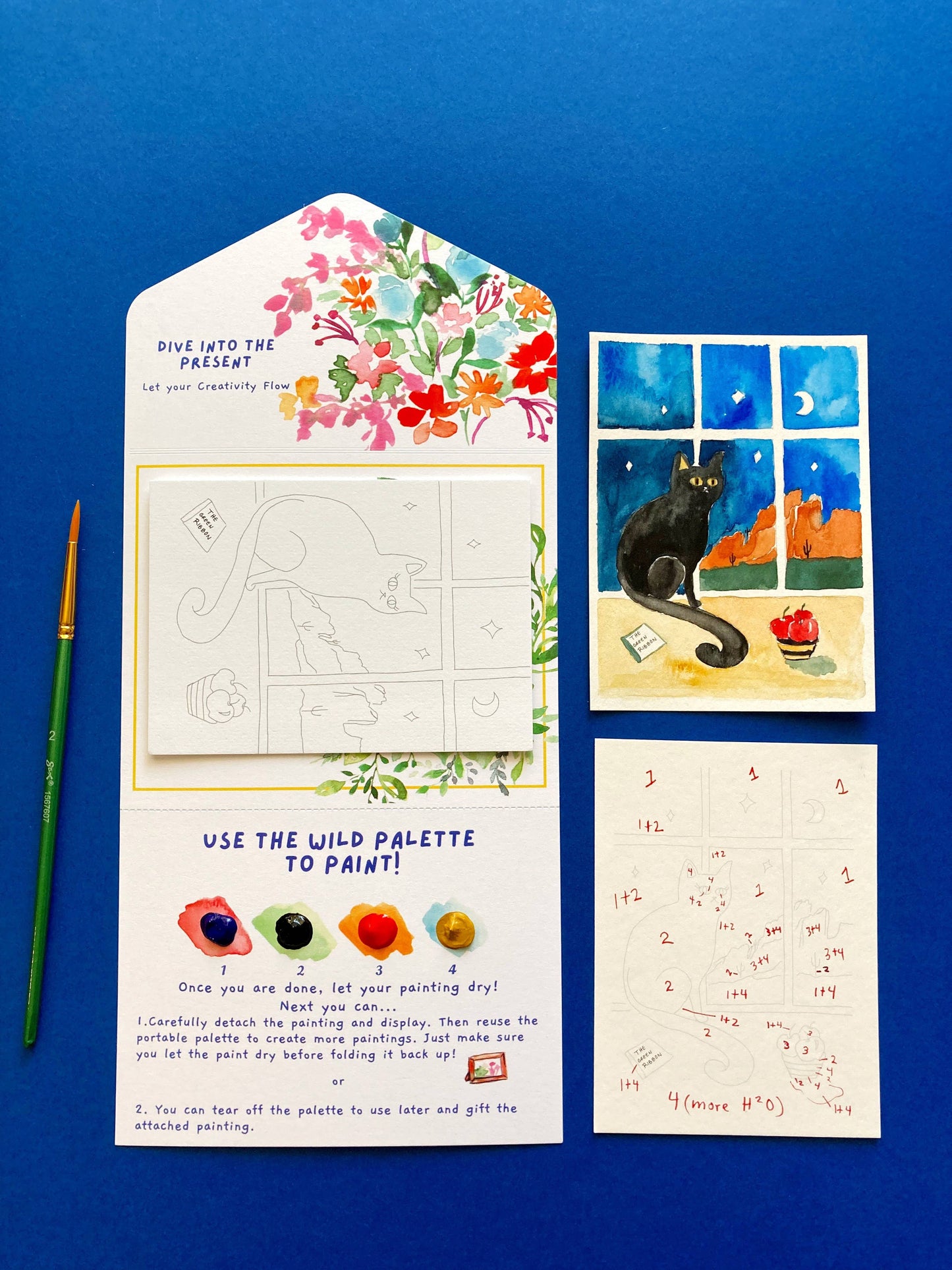 Black Cat Night Winter Watercolor Paint by Number DIY Kit