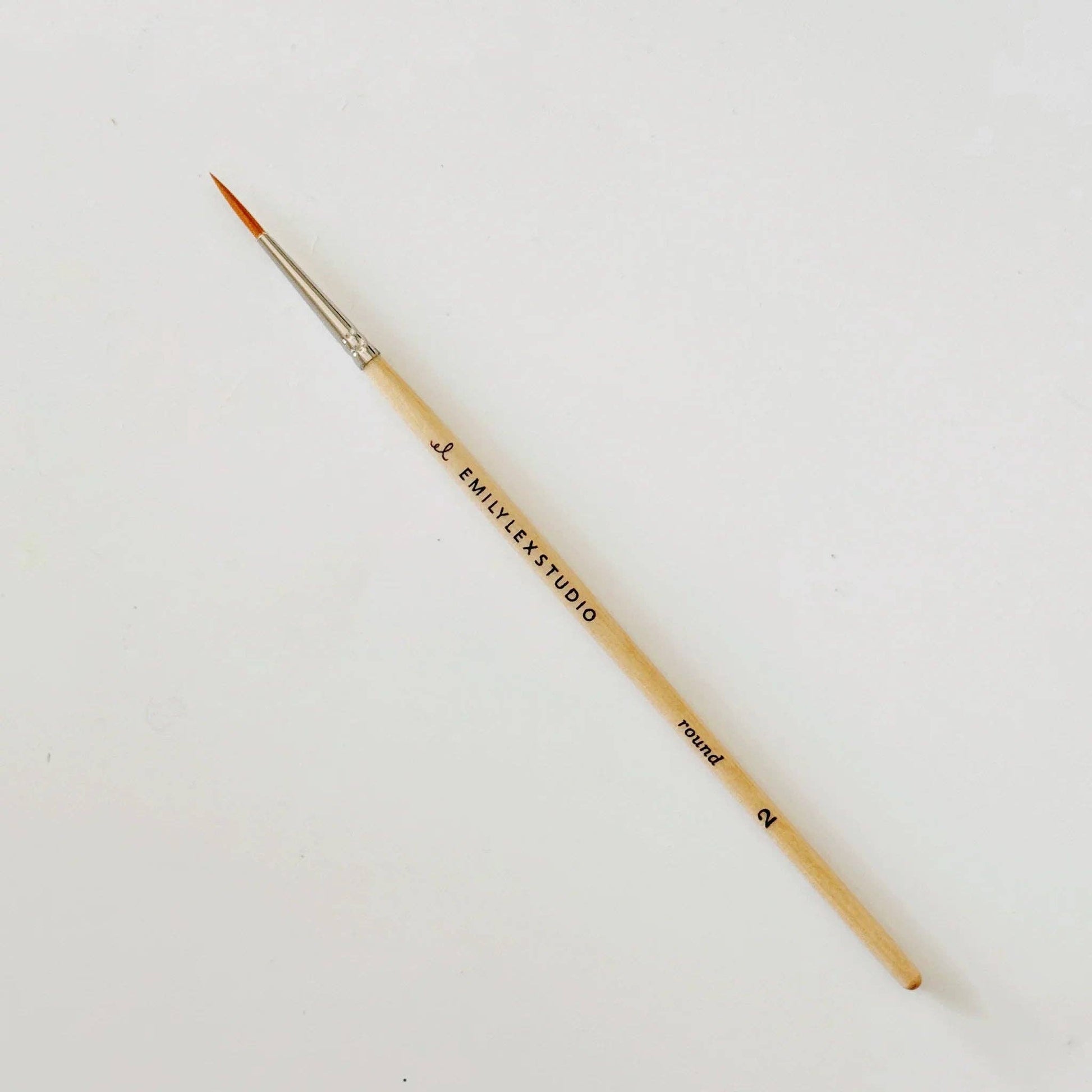Paintbrush with wooden handle and metal ferrule on a white background