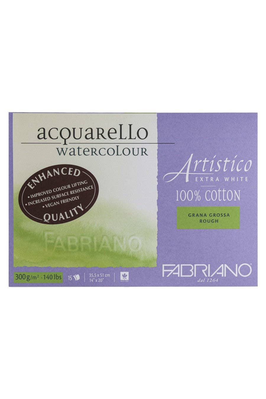 Fabriano Acquarello watercolor paper packaging on a white background