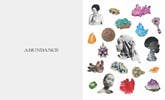 Collection of various small figurines and toys on a white background